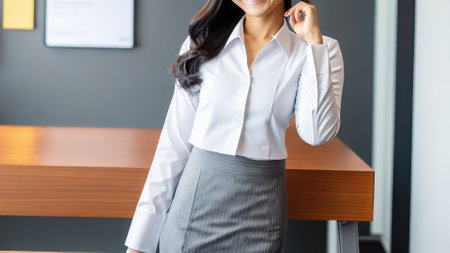 asian japanese woman wearing office dress at the office, generative art by A.I.の素材