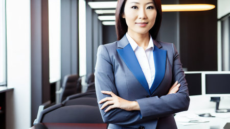 asian japanese woman wearing office dress at the office, generative art by A.I.の素材