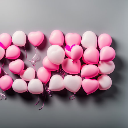 top view pink tone of gift box present and pink balloons, generative art by A.I.の素材