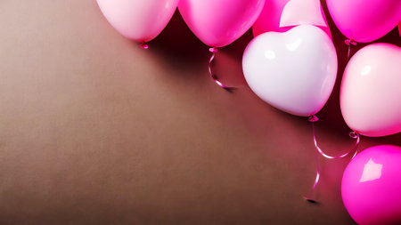 top view pink tone of gift box present and pink balloons, generative art by A.I.の素材