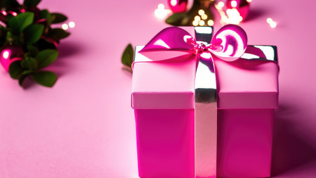 top view pink tone of gift box present , generative art by A.I.の素材
