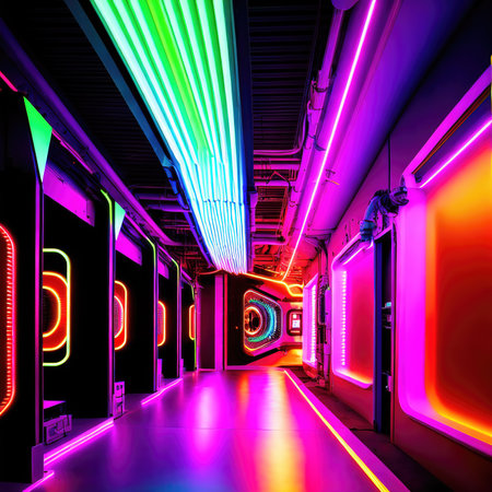 futuristic sci fi neon background city , generative art by A.I.の素材