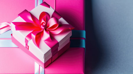 top view pink tone of gift box present , generative art by A.I.の素材