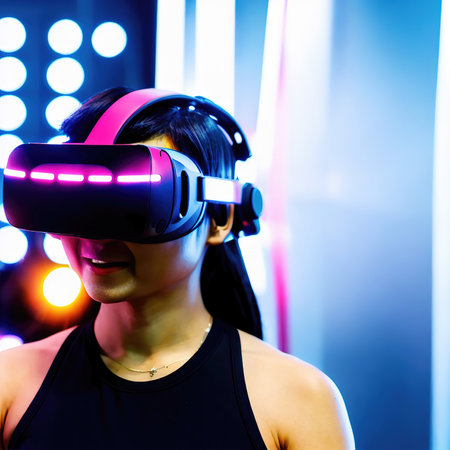 future human wearing VR virtual headset glasses , generative art by A.I.の素材