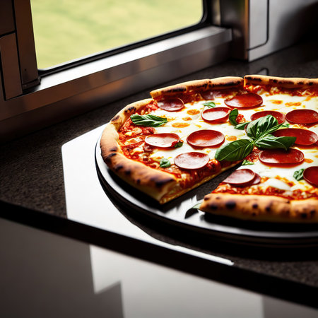 local delicious realistic pizza on plate, generative art by A.I.の素材