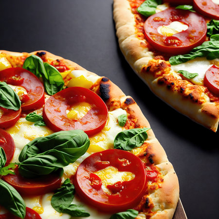 local delicious realistic pizza on plate, generative art by A.I.の素材