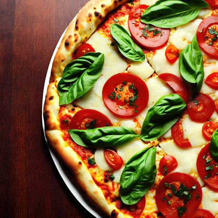 local delicious realistic pizza on plate, generative art by A.I.の素材