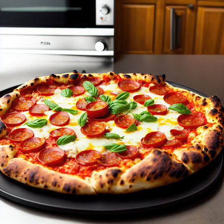 local delicious realistic pizza on plate, generative art by A.I.の素材