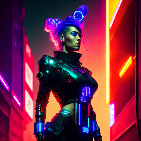 cyberpunk future technology cyborg robot punk woman , generative art by A.I.の素材
