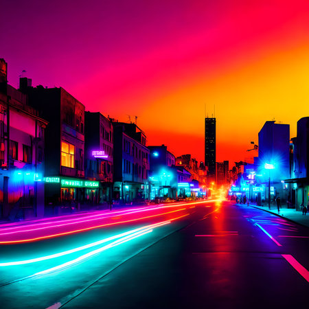 future modern city with neon light, generative art by A.I.の素材