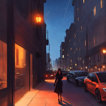 illustration woman in lonely night, generative art by A.I.の素材