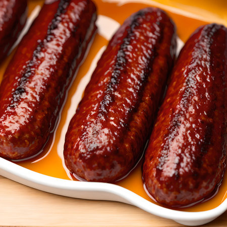close up of hot sausage with soft light, generative art by A.I.の素材