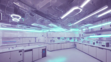 futuristic modern interior clean modern laboratory with neon light, generative art by A.I.の素材