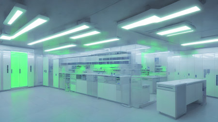 futuristic modern interior clean modern laboratory with neon light, generative art by A.I.の素材