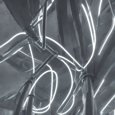 abstract futuristic glowing light complex wire line , generative art by A.I.の素材