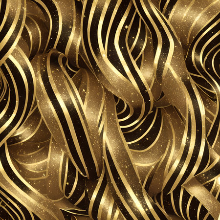 abstract glowing gold and black ribbon and glitter, generative art by A.I.の素材