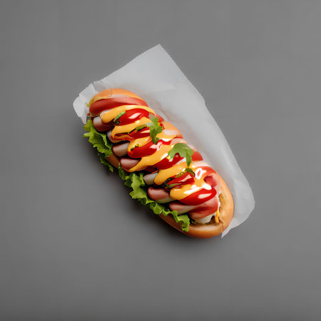 food photography close up of hotdog, generative art by A.I.の素材