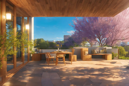illustration design of terrace balcony of house, generative art by A.I.の素材