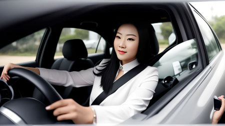 photo of asian woman driving a car, generative art by A.I.の素材