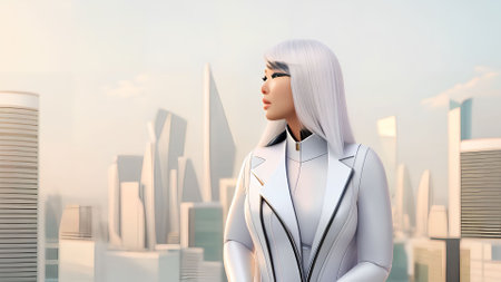 futuristic sci-fi portrait smart future asian woman, generative art by A.I.の素材