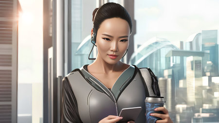 futuristic sci-fi portrait smart future asian woman, generative art by A.I.の素材