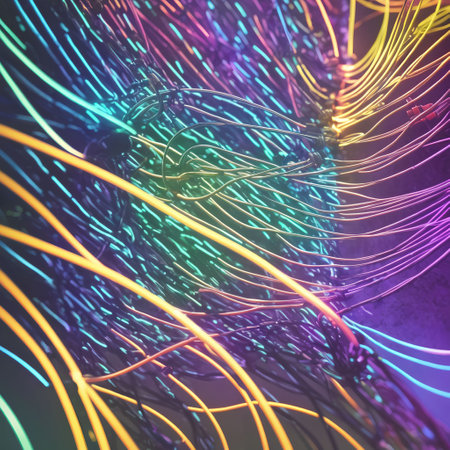 abstract colorful moving line internet cable, generative art by A.Iの素材