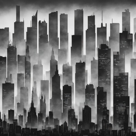 abstract silhouette dark building city at night , generative art by A.Iの素材