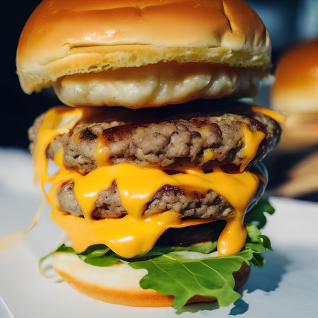 food photography of double cheese hamburger, generative art by A.Iの素材