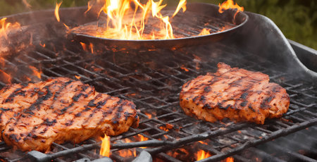 chicken barbecue on a grill , generative art by A.Iの素材