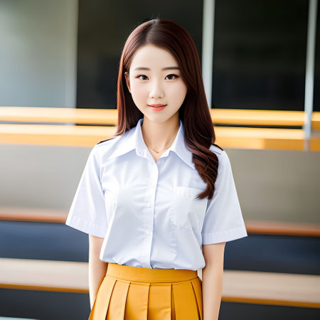 beautiful asian woman with student uniform, generative art by A.I.の素材