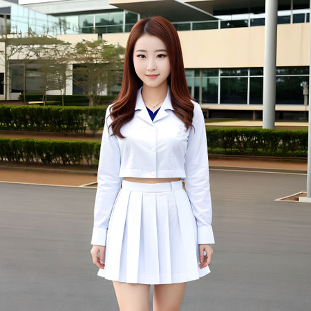 beautiful asian woman with student uniform, generative art by A.I.の素材