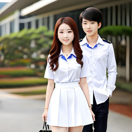 beautiful asian woman with student uniform, generative art by A.I.の素材