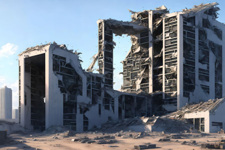 futuristic abandoned collapse building, generative art by A.I.の素材