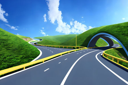 futuristic modern future city with bridge, generative art by A.I.の素材