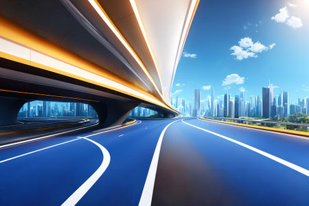 futuristic modern future city with highway road, generative art by A.I.の素材