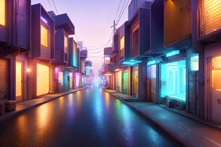 futuristic modern future street slum city, generative art by A.I.の素材