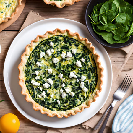 Spinach and Feta Quiche pie, generative art by A.I.の素材