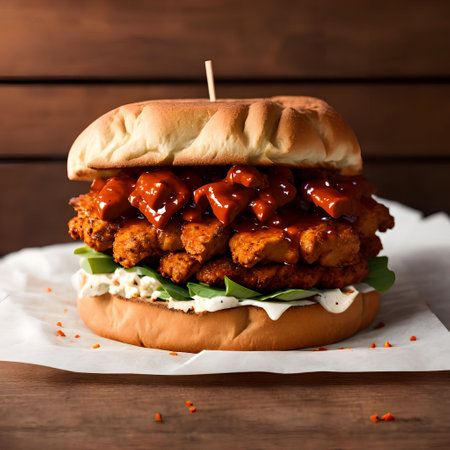 nashville hot chicken sandwich burger, generative art by A.I.の素材