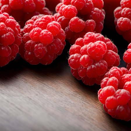 close up of fresh Red Raspberries, generative art by A.I.の素材