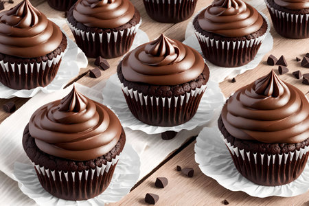 Chocolate cupcakes with chocolate frosting, generative art by A.I.の素材