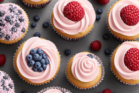 cupcakes with strawberry and frosting, generative art by A.I.の素材
