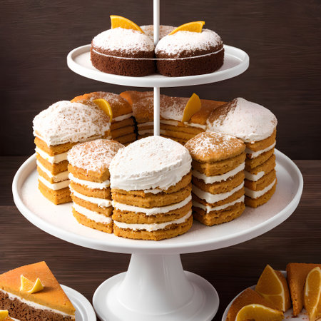 dessert in three tiered tray, generative art by A.I.の素材