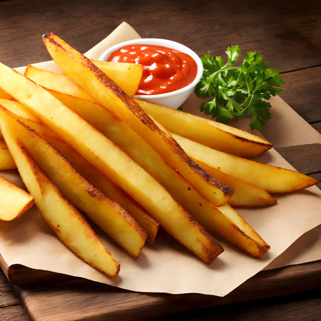 Cut Potato Wedge French Fries, generative art by A.I.の素材
