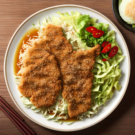 Japanese Chicken Katsu with Cabbage, generative art by A.I.の素材