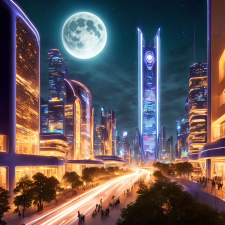 future fantasy modern city at night time, generative art by A.I.の素材