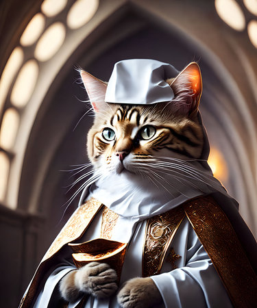 little cat dress as a nun at the church, generative art by A.I.の素材