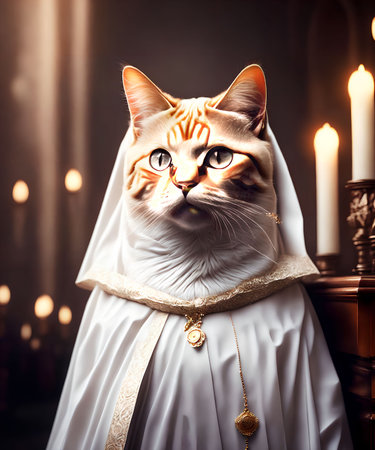 little cat dress as a nun at the church, generative art by A.I.の素材