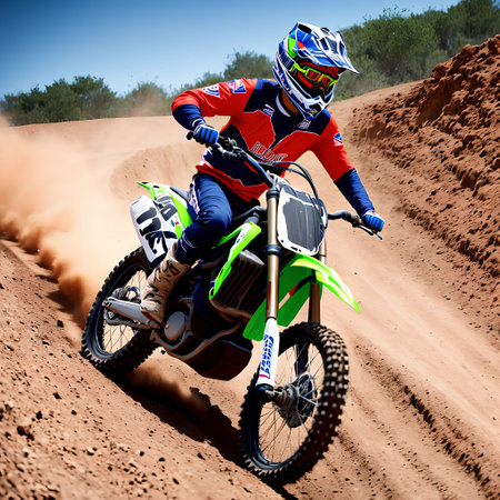 rally race dirt bike at dirt road, generative art by A.I.の素材