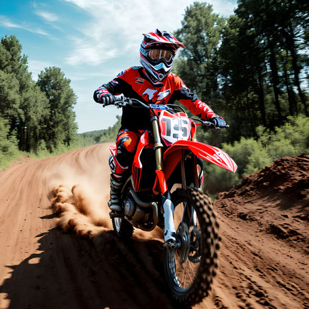 rally race dirt bike at dirt road, generative art by A.I.の素材