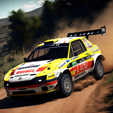 rally race car at dirt road, generative art by A.I.の素材